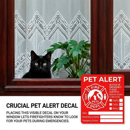 Emergency Pet Alert Fire Rescue Stickers - 4 Pack Premium Vinyl Decal (4" x 4.5")