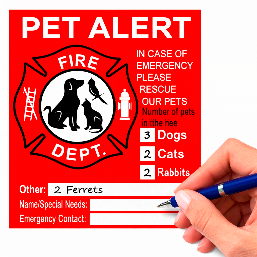 Emergency Pet Alert Fire Rescue Stickers - 4 Pack Premium Vinyl Decal (4" x 4.5")