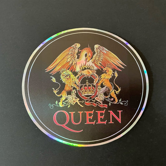 Holographic Queen Band Sticker – Rock Vinyl Decal with Crest Logo