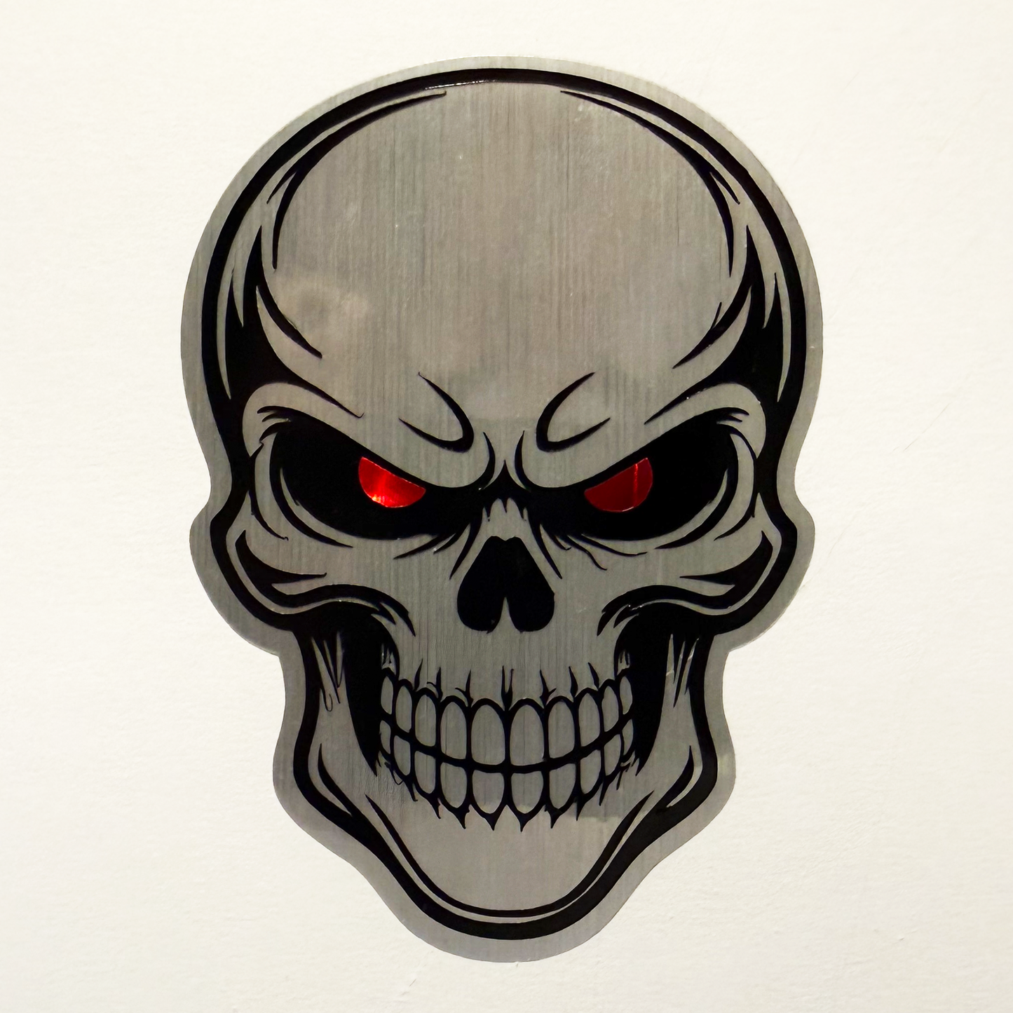 Retro Metallic Skull Vinyl Sticker - 3"x4" Silver Chrome Tech Biker Decal