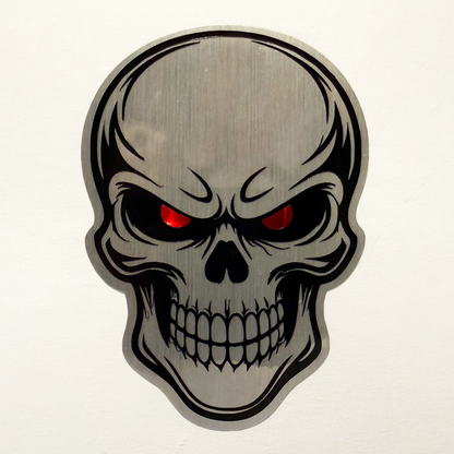 Retro Metallic Skull Vinyl Sticker - 3"x4" Silver Chrome Tech Biker Decal