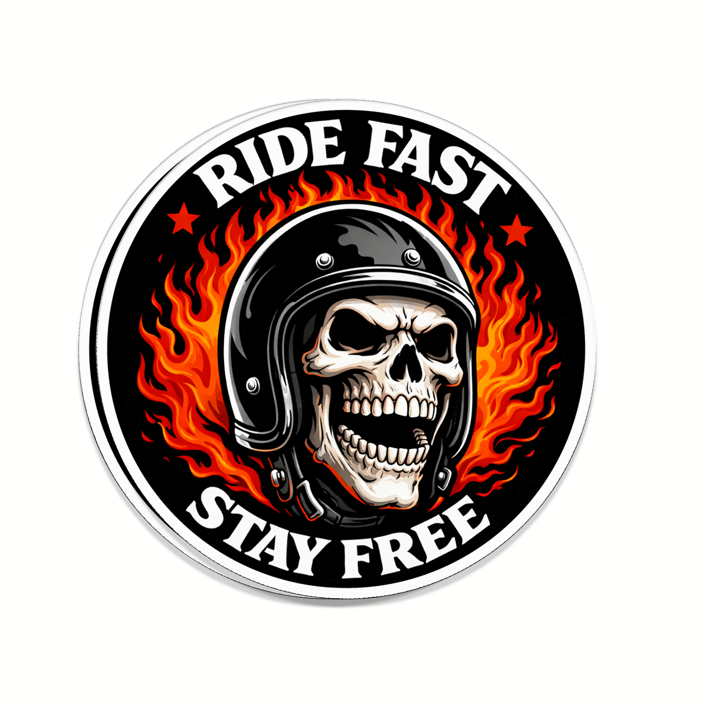 Ride Fast Stay Free Sticker Pack – Set of 2 Motorcycle Skull Vinyl Decals – 3.5" x 3.5"