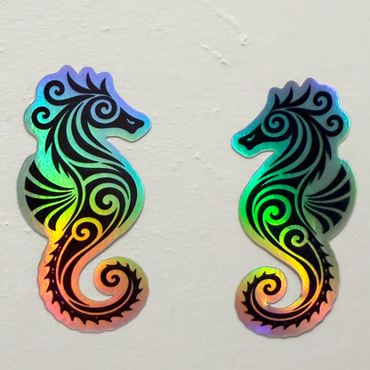 Holographic Seahorse Sticker Pack - 2"x5" Tribal Ocean Vinyl Decals (2-Pack)