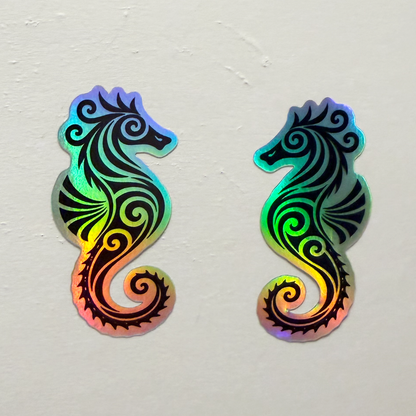 Holographic Seahorse Sticker Pack - 2"x5" Tribal Ocean Vinyl Decals (2-Pack)