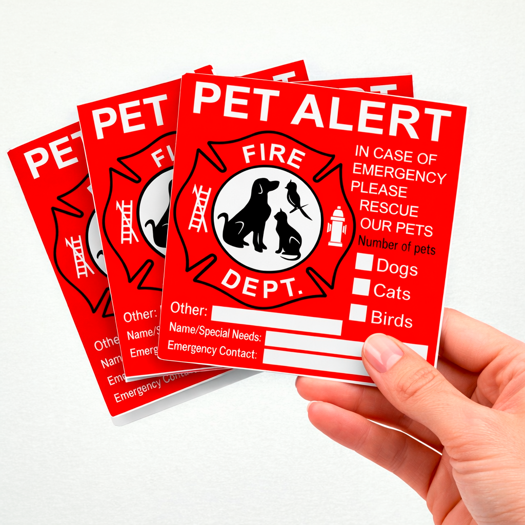 Emergency Pet Alert Fire Rescue Stickers - 4 Pack Premium Vinyl Decal (4" x 4.5")