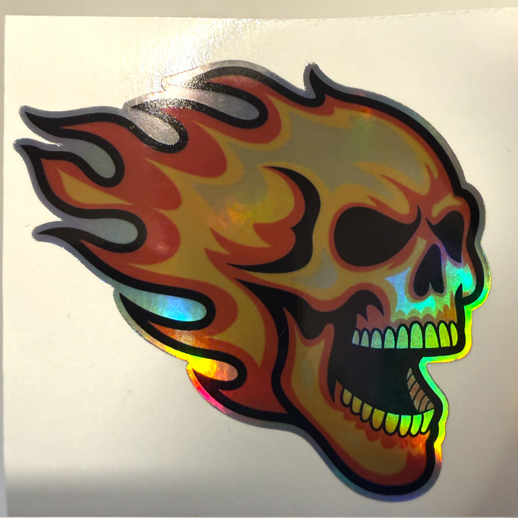 Holographic Skull Flame Decal Set - 2 Pack (Left & Right) for Cars, Motorcycles & Laptops