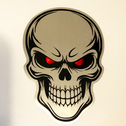 Retro Metallic Skull Vinyl Sticker - 3"x4" Silver Chrome Tech Biker Decal