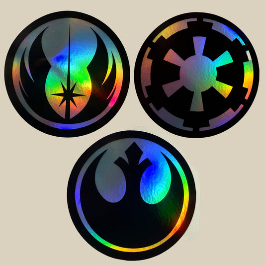 Star Wars Holographic Sticker Bundle – Jedi, Rebel & Empire Symbols – 3pcs, 3" – Only $9.99
