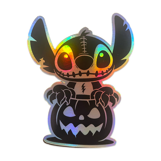 Holographic Stitch Halloween Sticker – Cute Vinyl Decal for Laptops, Cars & More