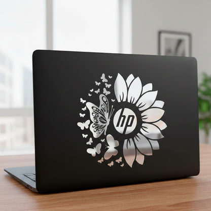 Sunflower & Butterfly Floral Vinyl Sticker 4x4 Inch – Choose Your Color