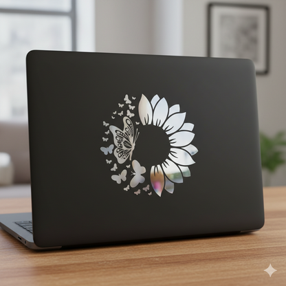 Sunflower & Butterfly Floral Vinyl Sticker 4x4 Inch – Choose Your Color