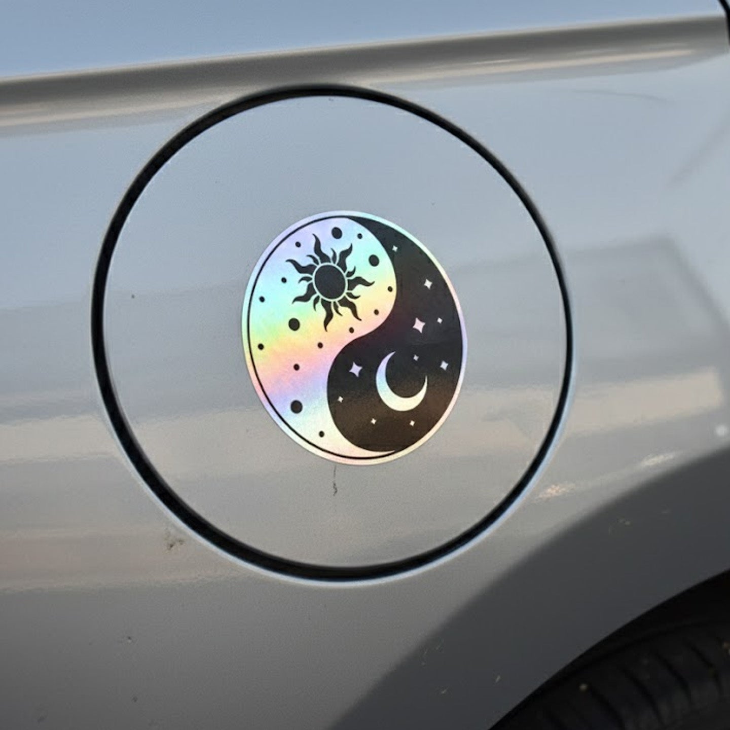 Cosmic Yin Yang Holo Stickers Pack of 2 – Celestial Vinyl Decals for Laptops, Water Bottles & More