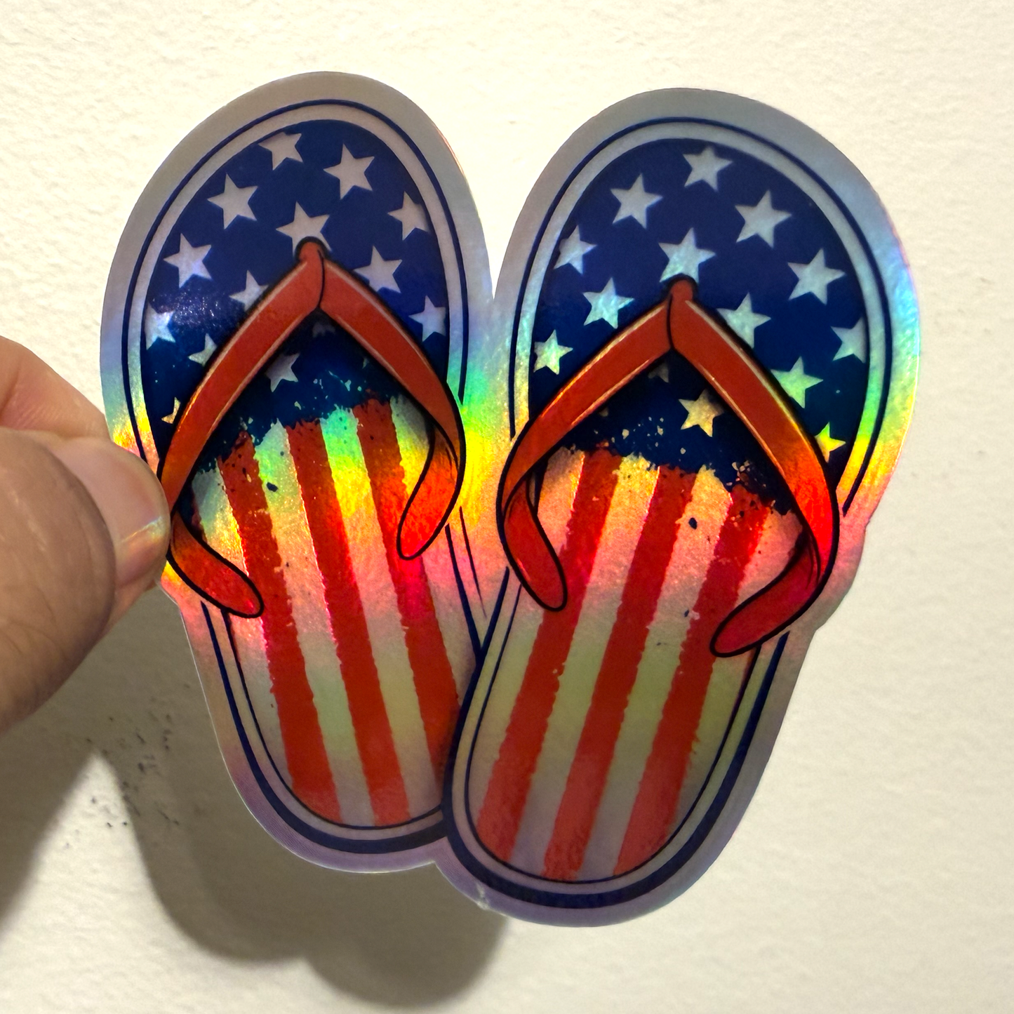 Holographic USA Flag Flip Flops Sticker Pack - 3"x4" Patriotic Decals (2-Pack)
